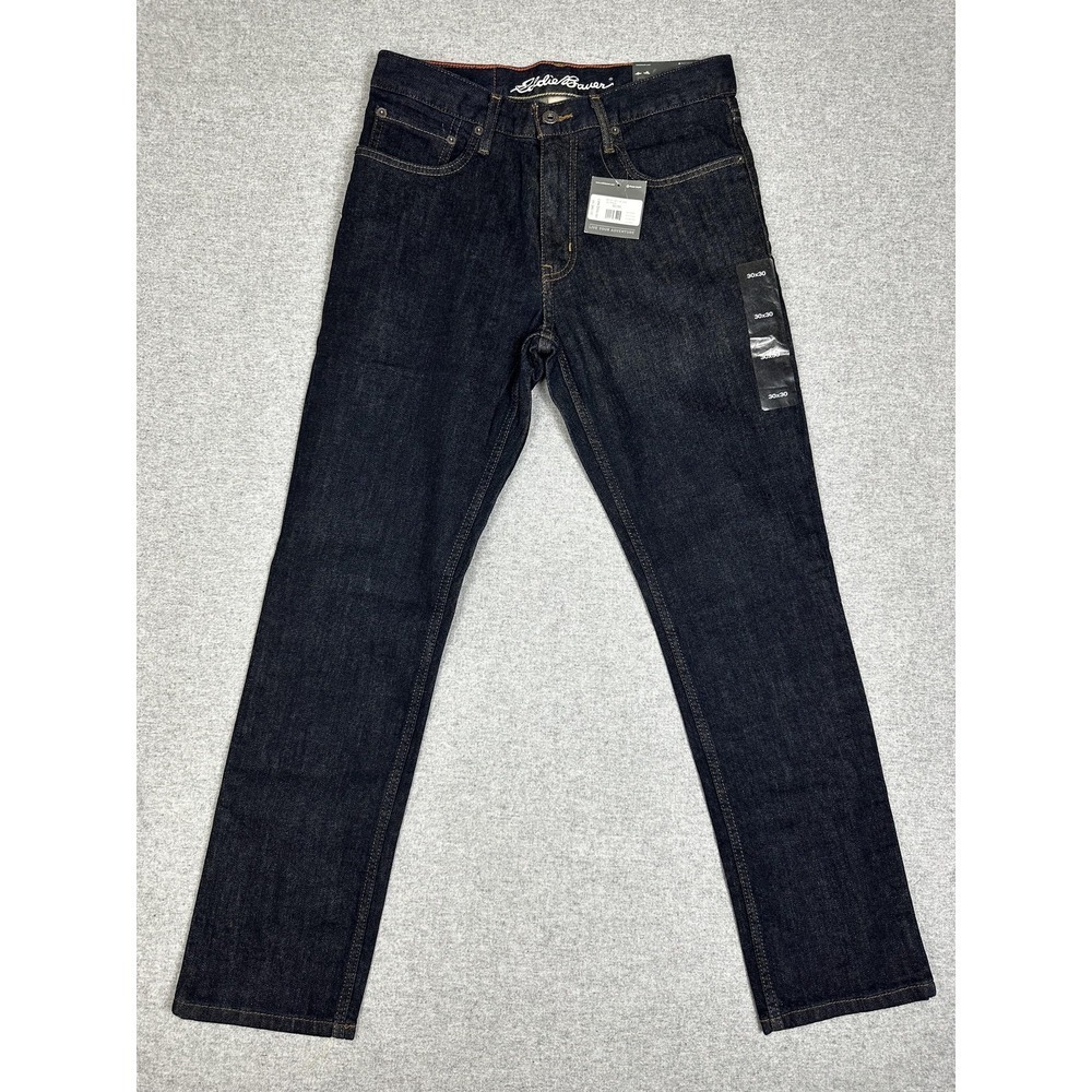 Eddie Bauer Jeans‎ Mens 30x30 Blue Slim Straight Deep Rinse Stretch Denim NWT